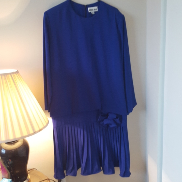 Vintage 1980s neon blue drop waist formal dress - Picture 1 of 4